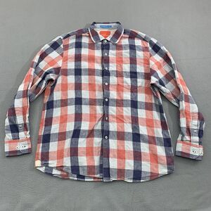 Tommy Bahama Shirt Mens Large Red Blue White Plaid Linen Button Up Casual